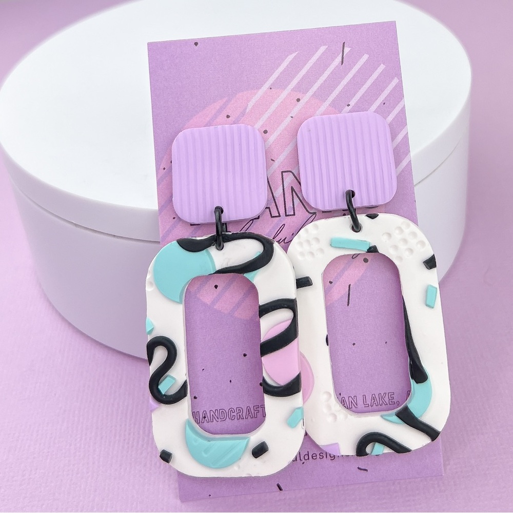 Memphis Pattern Handmade Polymer Clay Jewelry Hoop Earrings Lightweight …